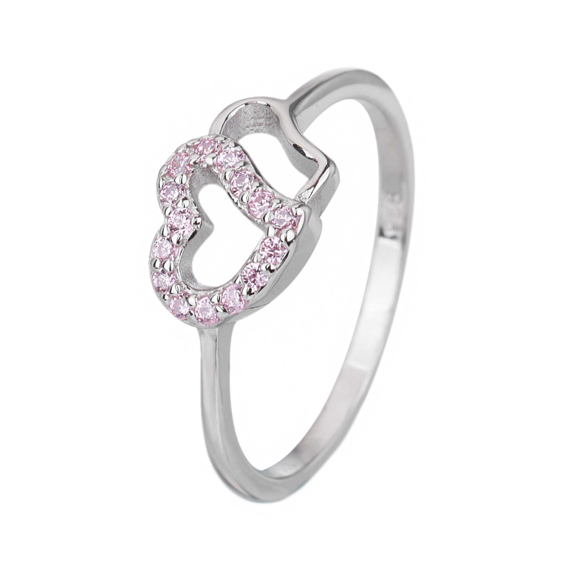 Stříbrný prsten SRDÍČKA růžová Velikost prstenu: 46 Ag 925/1000