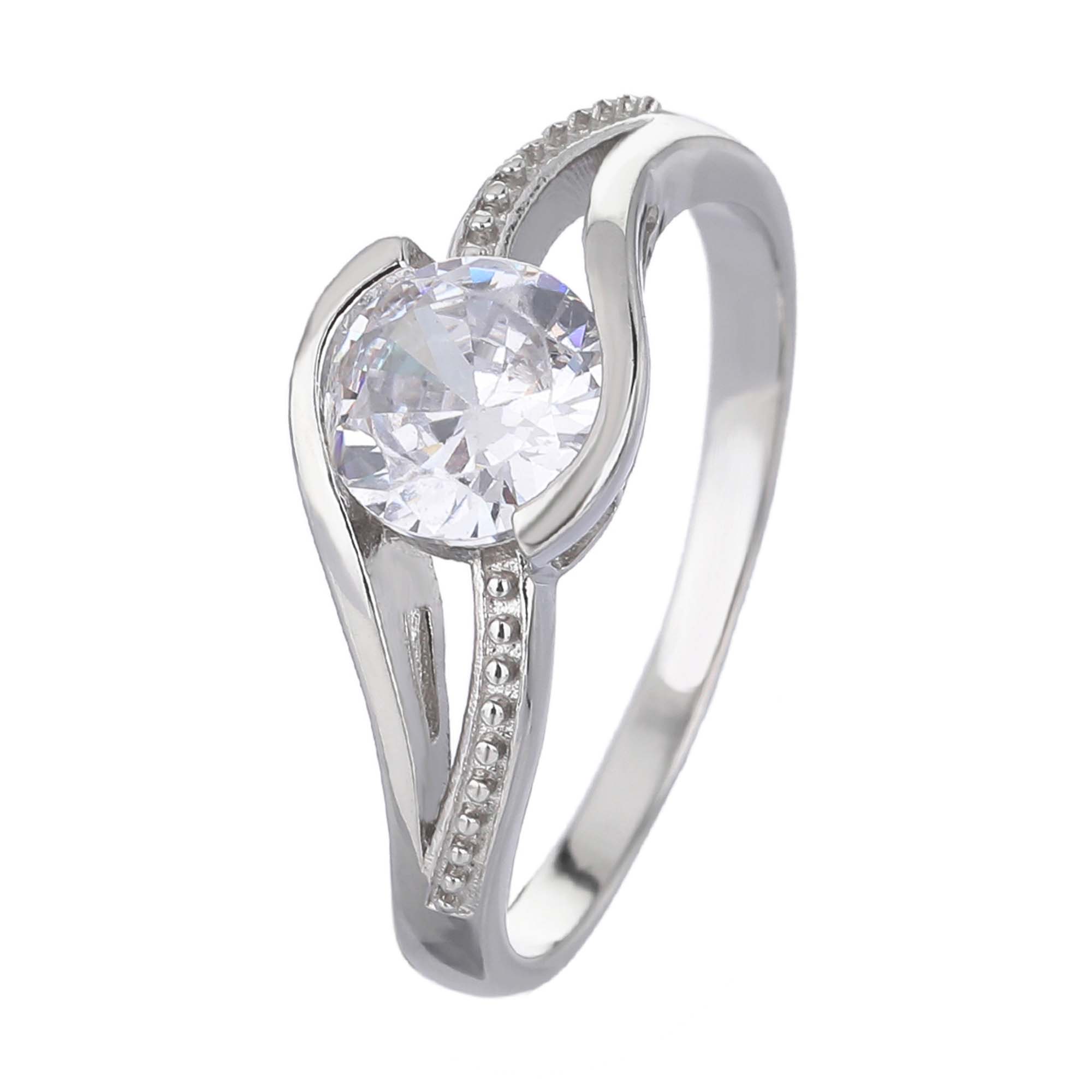 Stříbrný prsten SOLITÉR bílý VLNKY Velikost prstenu: 50 Ag 925/1000