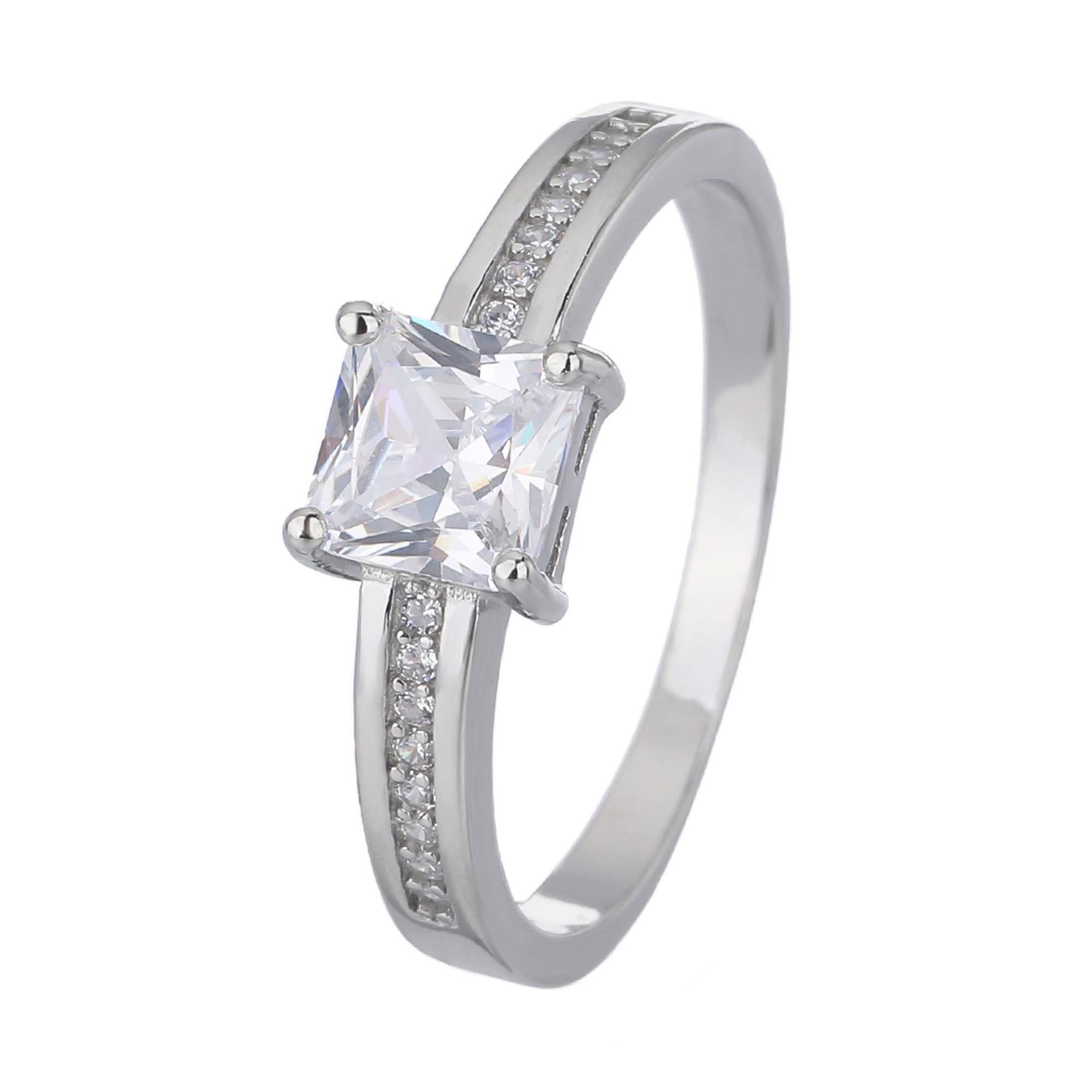 Stříbrný prsten SOLITÉR bílý hranatý Velikost prstenu: 56 Ag 925/1000