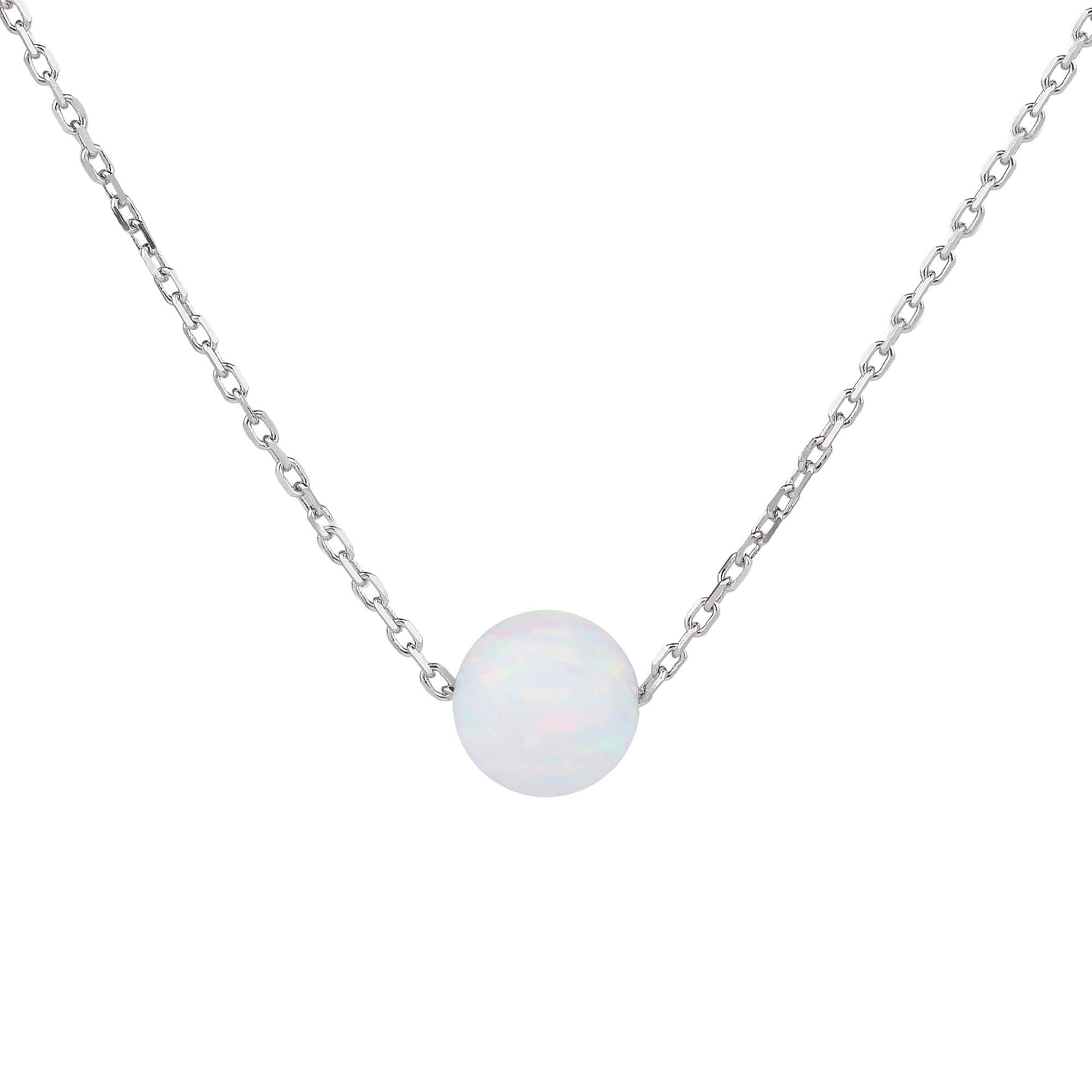 Stříbrný náhrdelník KULIČKA 7 mm bílý OPÁL Ag 925/1000