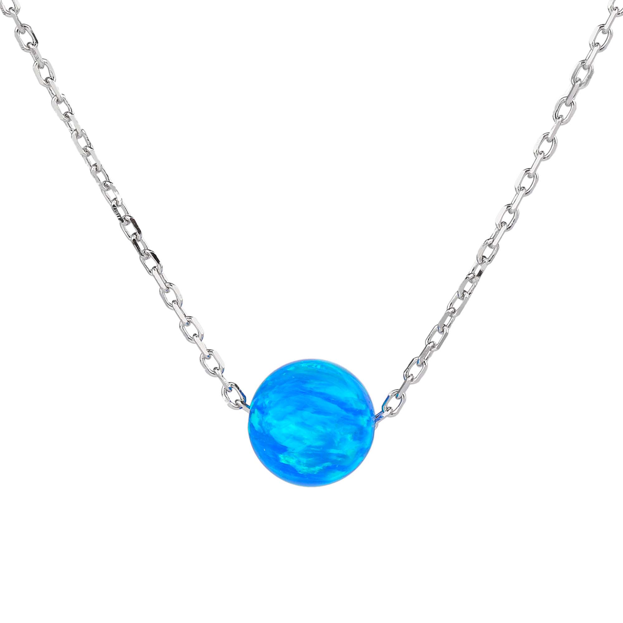Stříbrný náhrdelník KULIČKA 7 mm modrý OPÁL Ag 925/1000