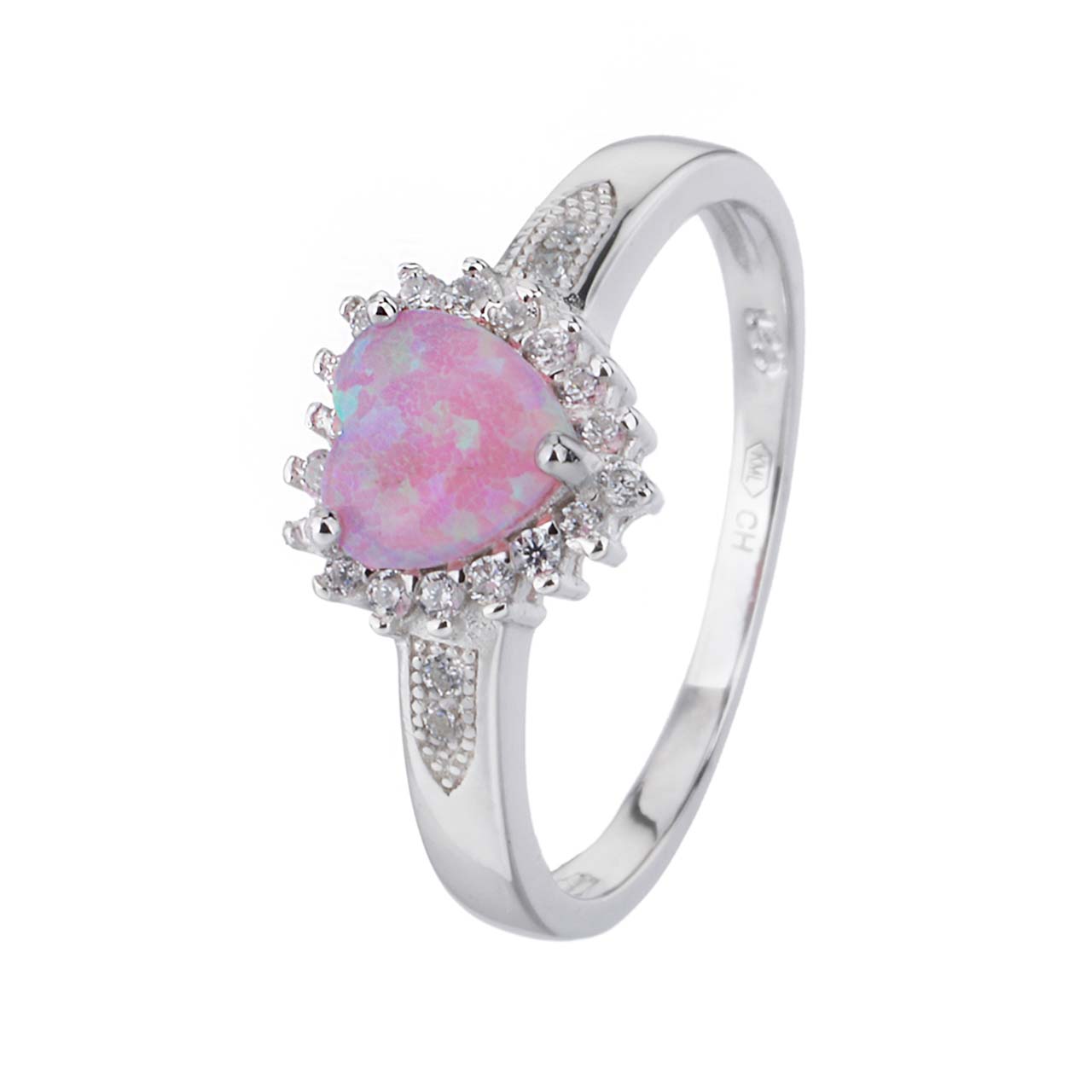Stříbrný prsten SRDÍČKO růžový OPÁL Velikost prstenu: 58 Ag 925/1000