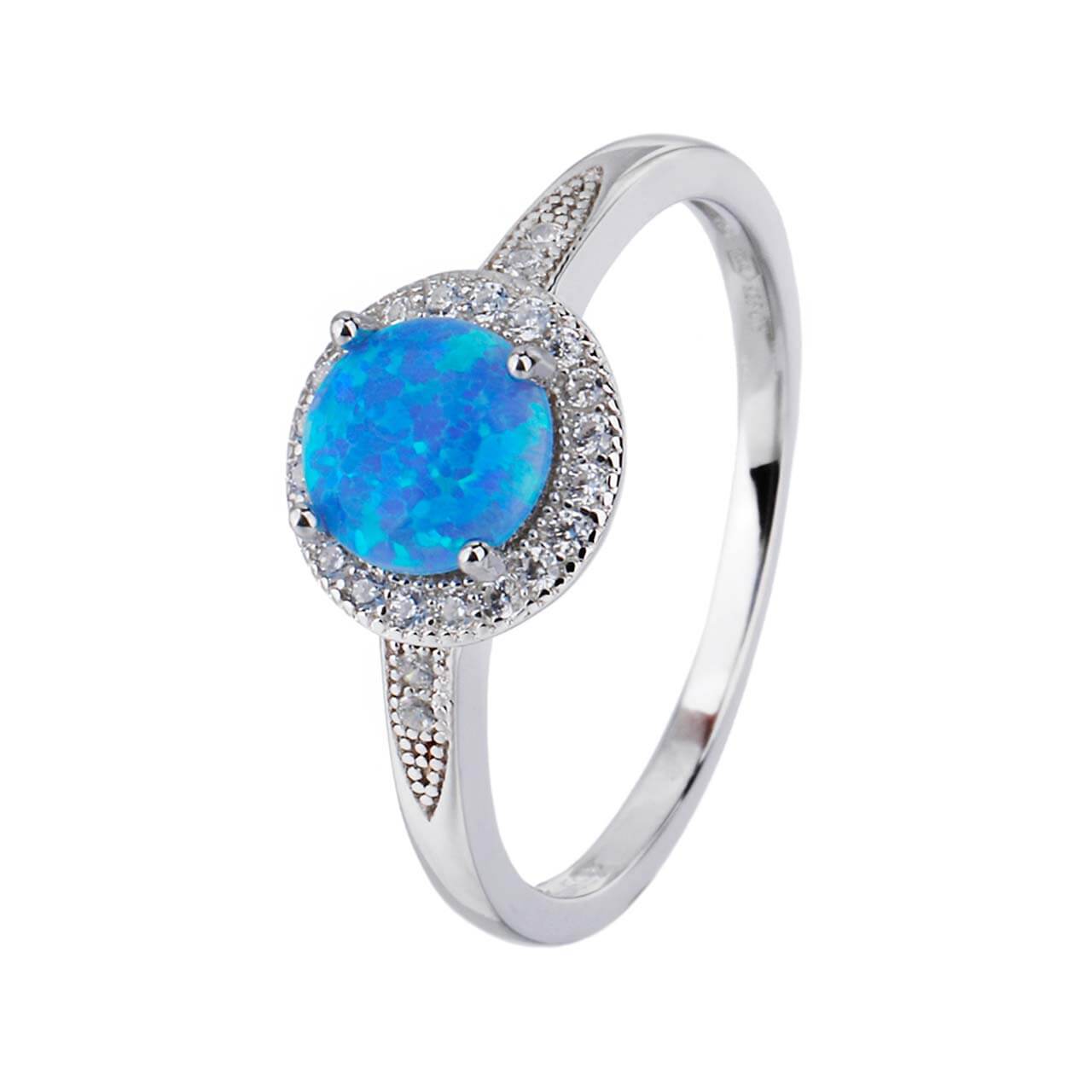 Stříbrný prsten SOLITÉR modrý OPÁL Velikost prstenu: 51 Ag 925/1000