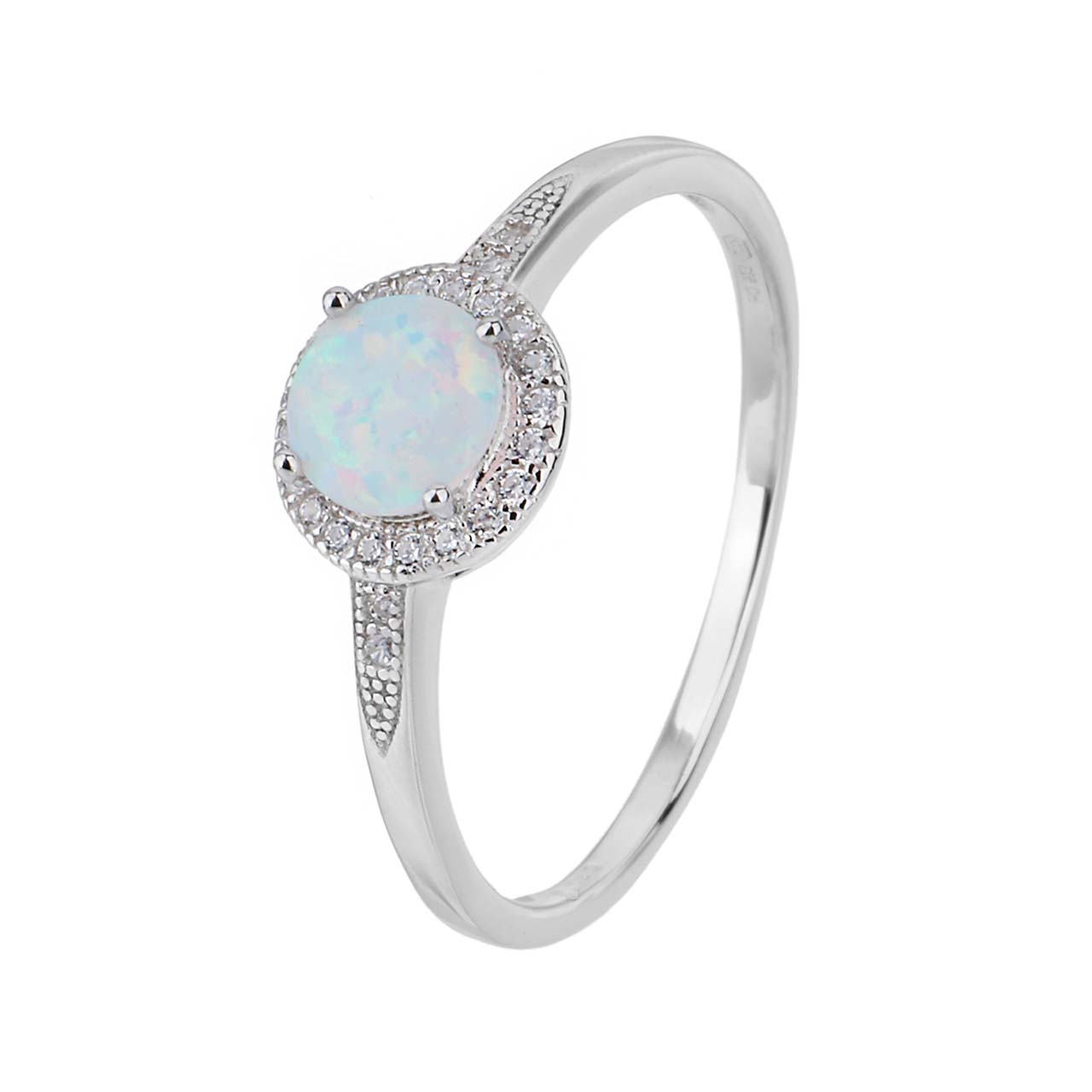 Stříbrný prsten SOLITÉR bílý OPÁL Velikost prstenu: 59 Ag 925/1000