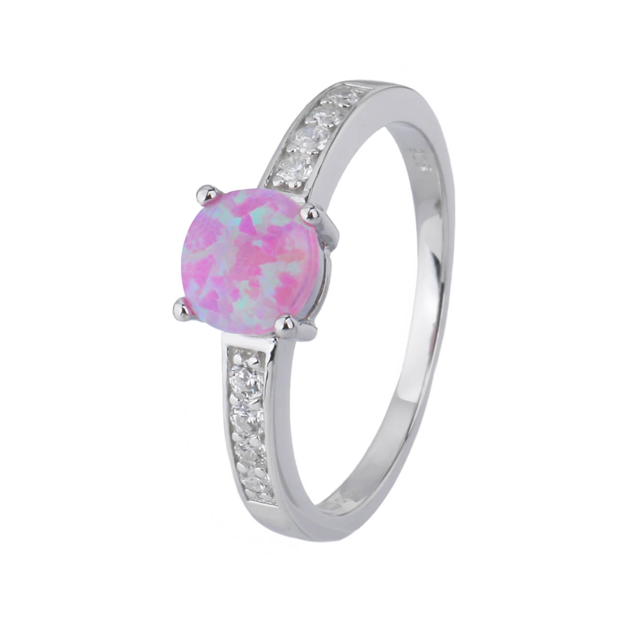 Stříbrný prsten SOLITÉR růžový OPÁL Velikost prstenu: 59 Ag 925/1000