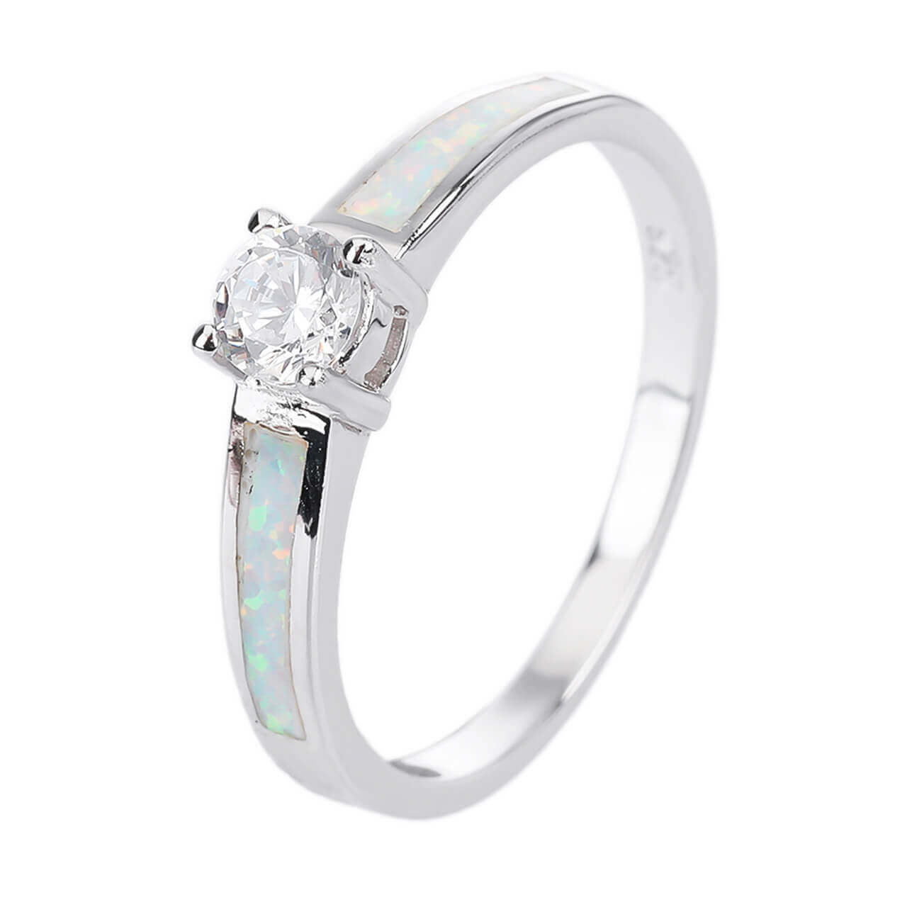 Stříbrný prsten SOLITÉR bílý OPÁL Velikost prstenu: 60 Ag 925/1000