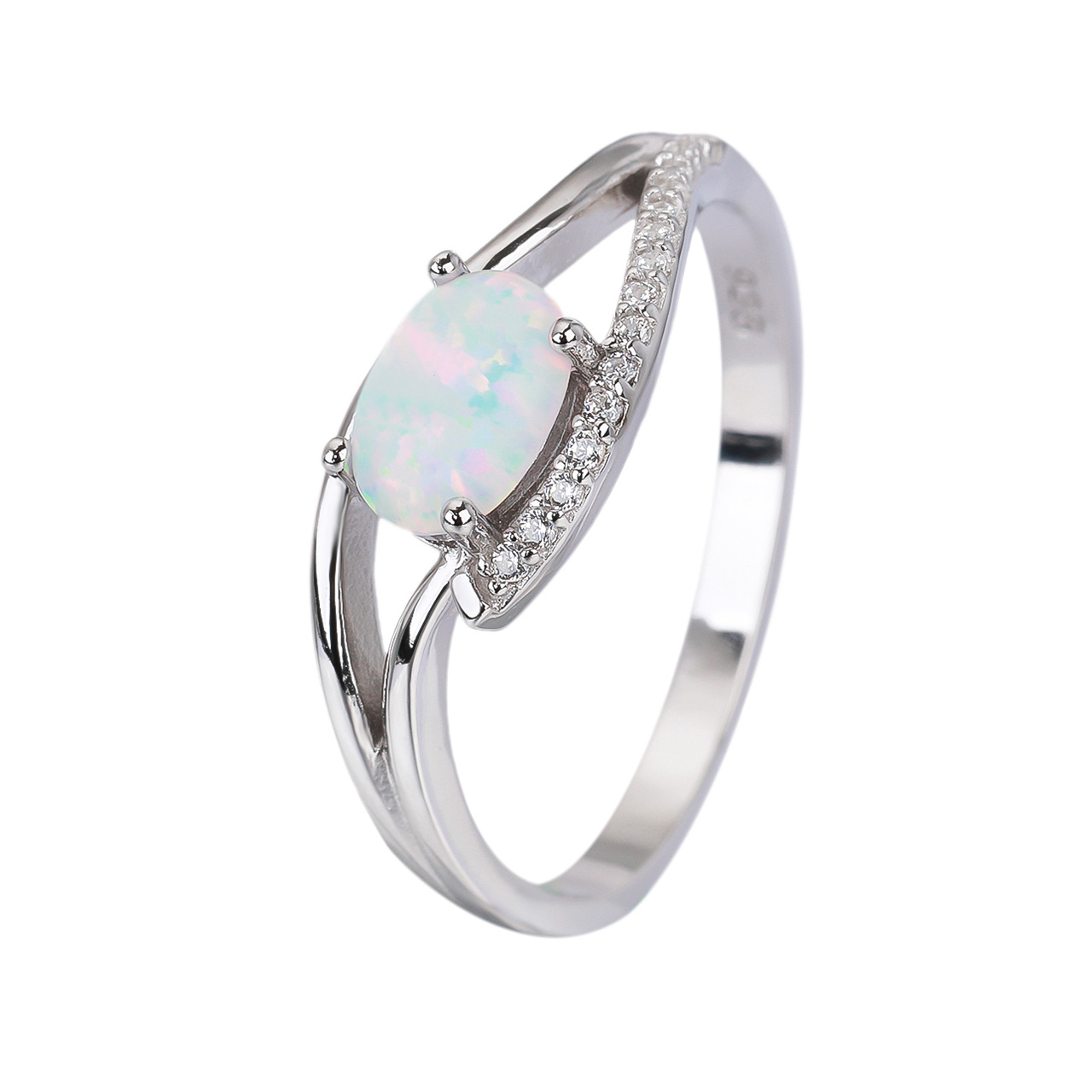 Stříbrný prsten VLNKY bílý OPÁL Velikost prstenu: 61 AG 925/1000
