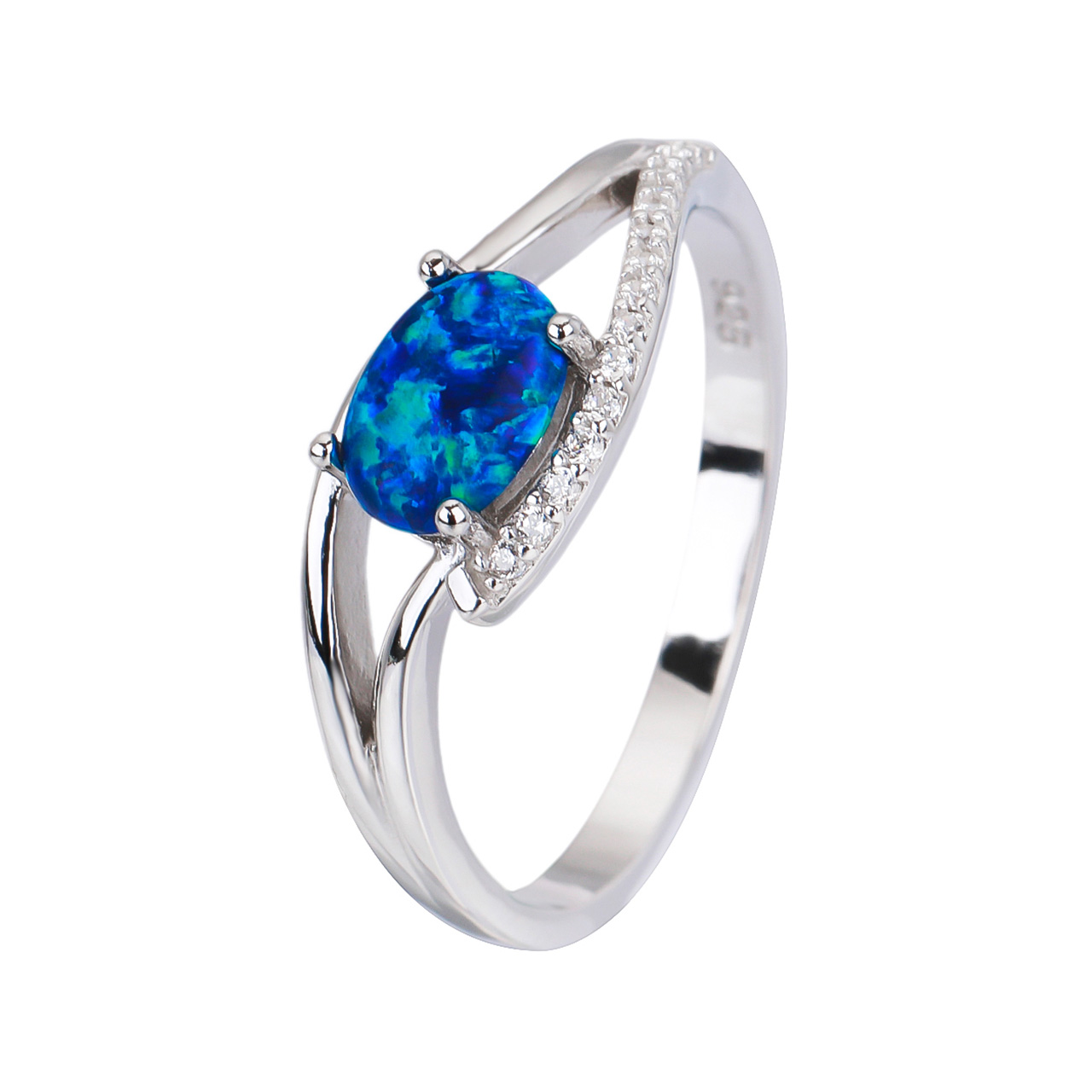 Stříbrný prsten VLNKY modrý OPÁL Velikost prstenu: 59 AG 925/1000