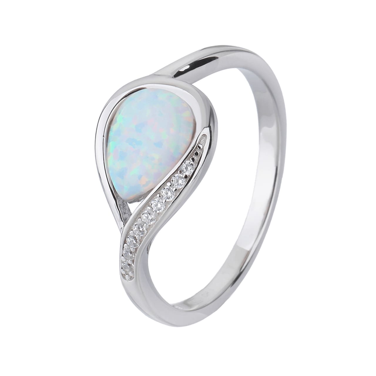 Stříbrný prsten SLZA bílý OPÁL Velikost prstenu: 54 Ag 925/1000