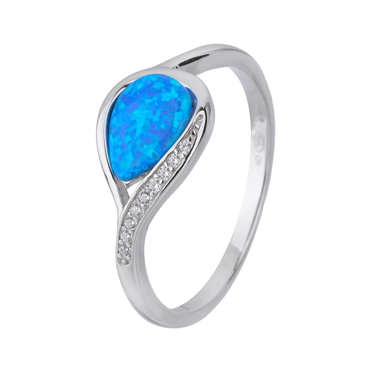 Stříbrný prsten SLZA modrý OPÁL Velikost prstenu: 60 Ag 925/1000