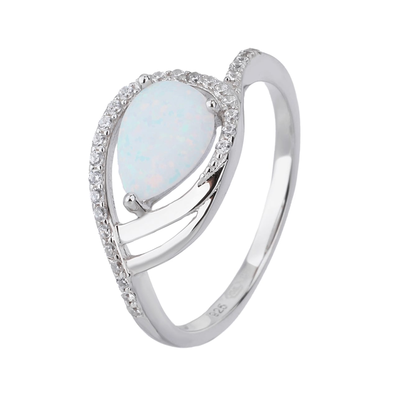 Stříbrný prsten SLZA bílý OPÁL Velikost prstenu: 58 Ag 925/1000
