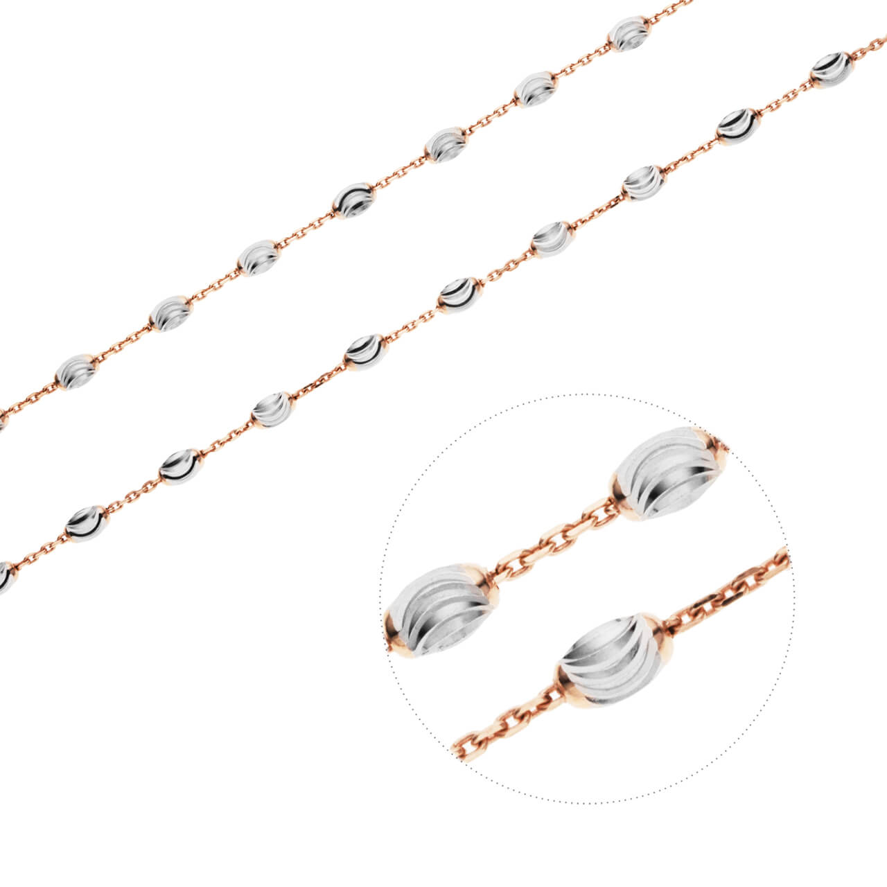 Stříbrný náhrdelník OVÁLKY MĚSÍČNÍ brus ROSE Délka řetízku: 45 cm Ag 925/1000