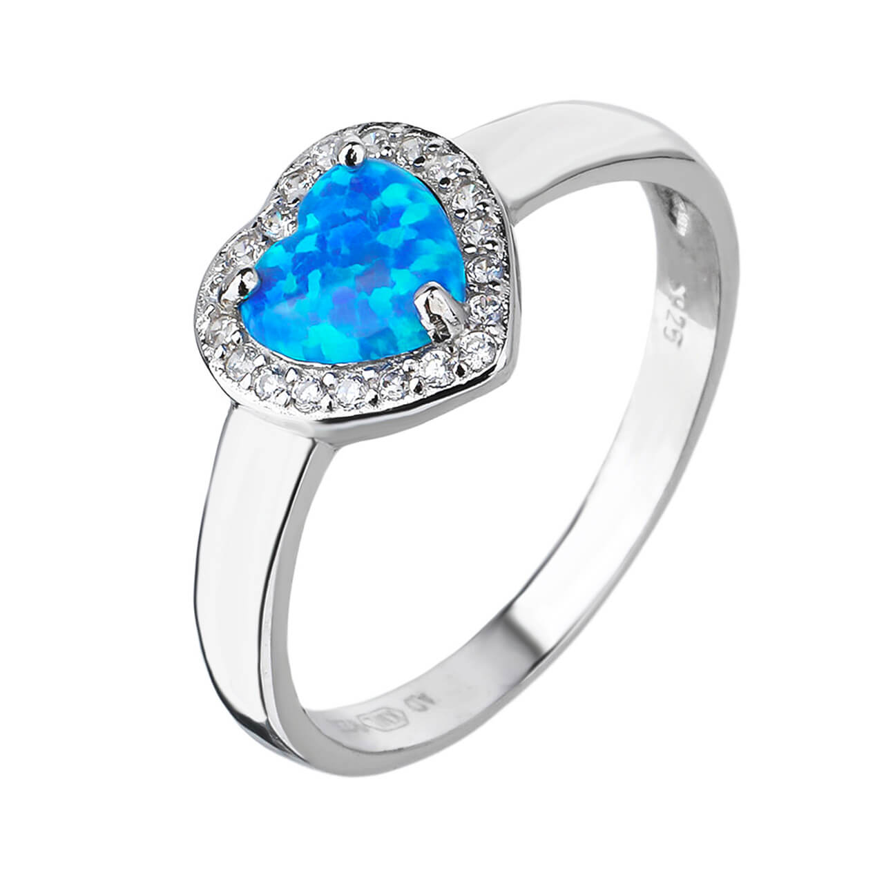 Stříbrný prsten SRDCE modrý OPÁL Velikost prstenu: 54 Ag 925/1000