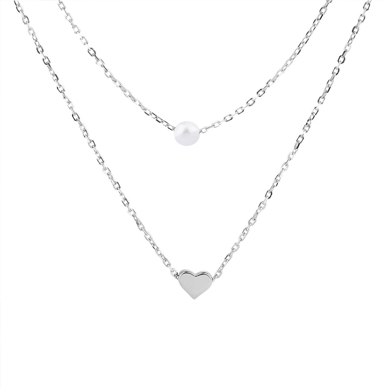Stříbrný náhrdelník NĚŽNÉ SRDÍČKO s říční perlou Délka řetízku: 38+5 cm Ag 925/1000