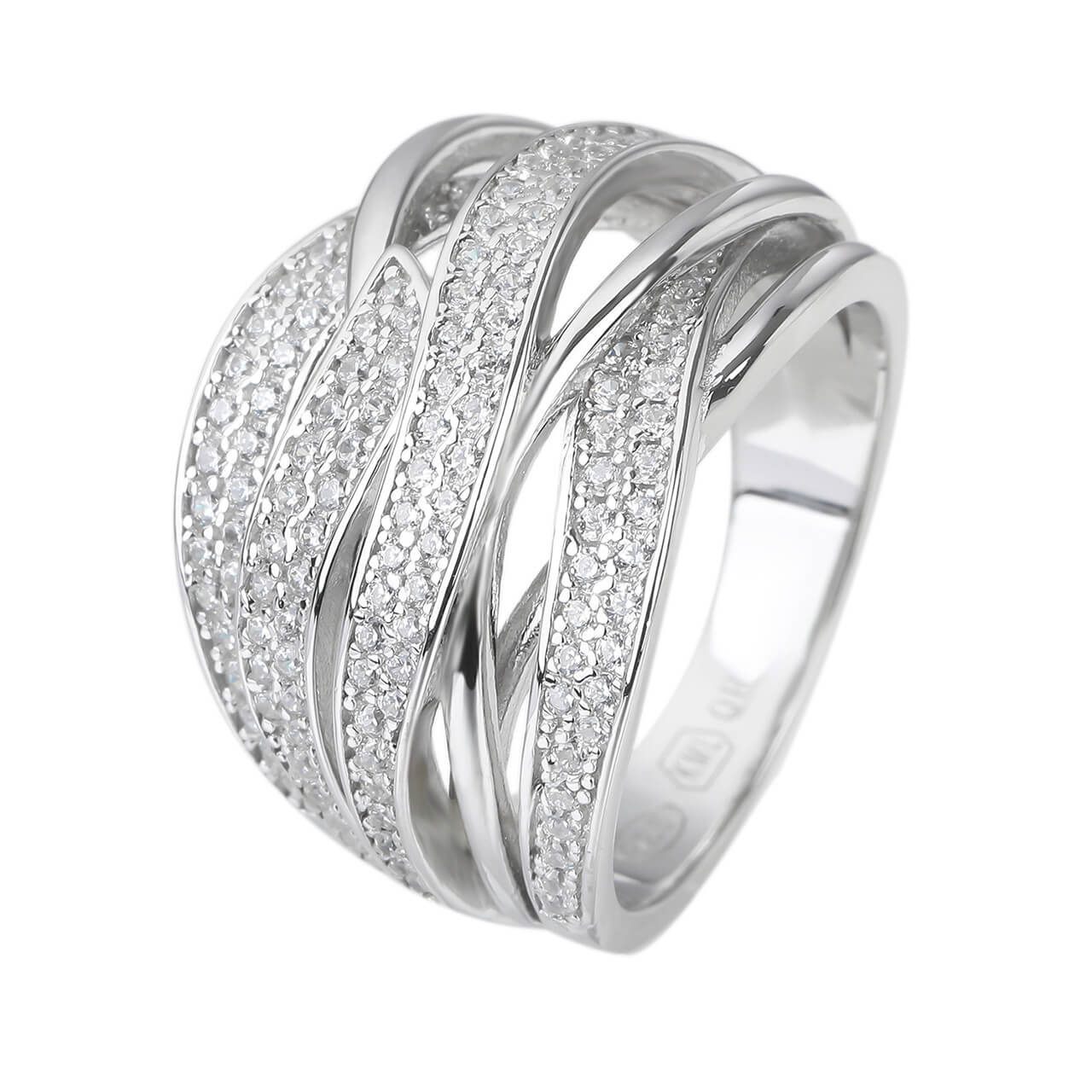 Stříbrný prsten PROPLETENÉ VLNKY zirkon Velikost prstenu: 64 Ag 925/1000