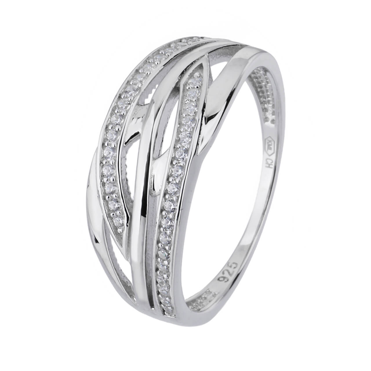 Stříbrný prsten ELEGANTNÍ VLNKY zirkon Velikost prstenu: 58 Ag 925/1000