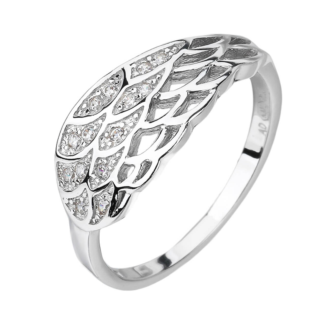 Stříbrný prsten ANDĚLSKÉ KŘÍDLO zirkon Velikost prstenu: 64 Ag 925/1000
