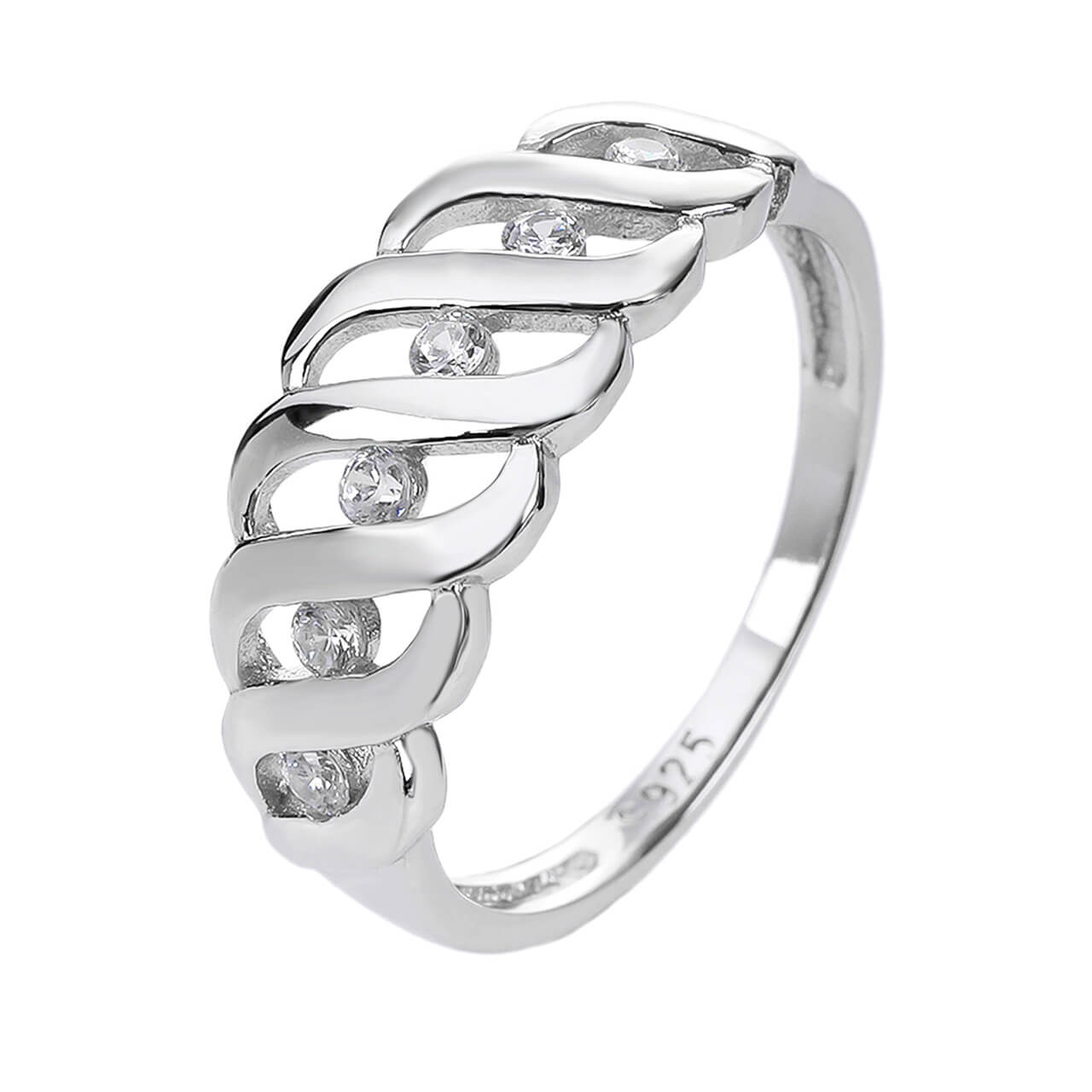 Stříbrný prsten VLNKY zirkon Velikost prstenu: 60 Ag 925/1000