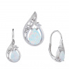 3577 09758 stribrna souprava nausnice klasicky patent a privesek slza kapka bily kamen opal sperky bealio