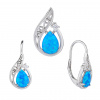 3580 09759 stribrna souprava nausnice klasicky patent a privesek slza kapka modry kamen opal sperky bealio