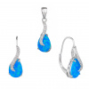 3592 3592 09839 stribrna souprava nausnice klasicky patent a privesek slza kapka vlnka modry kamen opal sperky bealio