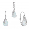 3595 3595 09837 stribrna souprava nausnice klasicky patent a privesek slza kapka vlnlka bily kamen opal sperky bealio