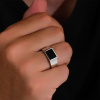12386a Stříbrný prsten pečetní pro muže kámen černý onyxový šperky BEALIO