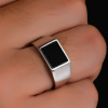 12386b Stříbrný prsten pečetní pro muže kámen černý onyxový šperky BEALIO