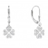 12374 Stříbrné dlouhé náušnice visací patent čtyřlístek pro štěstí čirý kámen bílý zirkon šperky BEALIO
