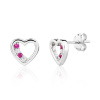 13927 Stříbrné náušnice pecky puzeta srdce srdíčko červený kámen rubínový zirkon šperky BEALIO