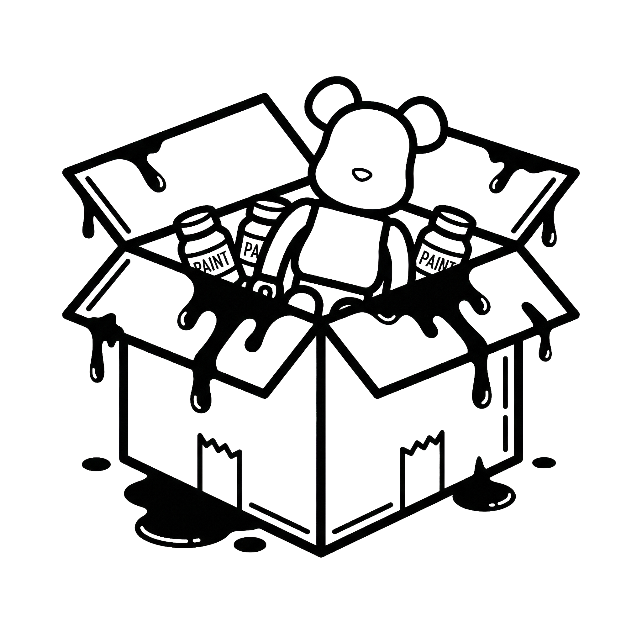 BEARBOX kompletný DIY Fluid Art set v krabici s vinylovou figúrkou, farbami a pomôckami na tvorenie
