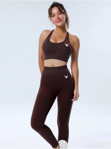 Women's Ribbed Leggings RIBEE - Brown