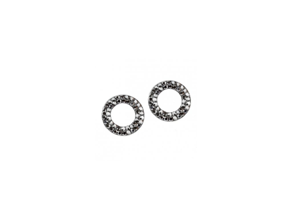 Náušnice - Tvar krúžok s tmavými kamienkami (1,5 cm) - Strieborné