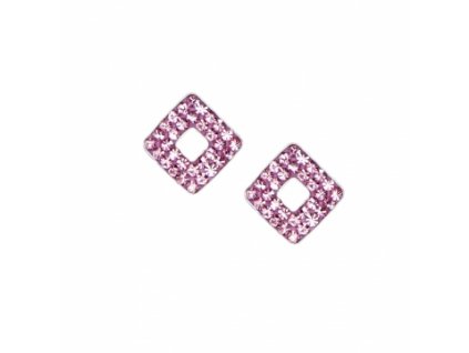 Náušnice - Tvar kosoštvorec  (1 cm) - Strieborné / Ružové kamienky