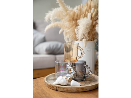 Skleneny hrnek s bublinkovym uchem šedý