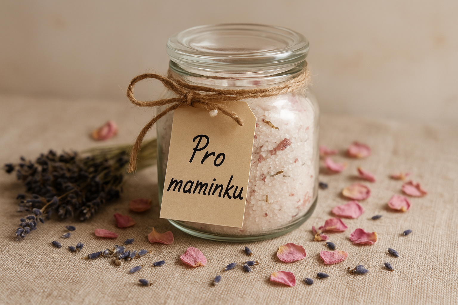 Domácí DIY koupelová sůl se sušenými květy jako dárek pro maminku