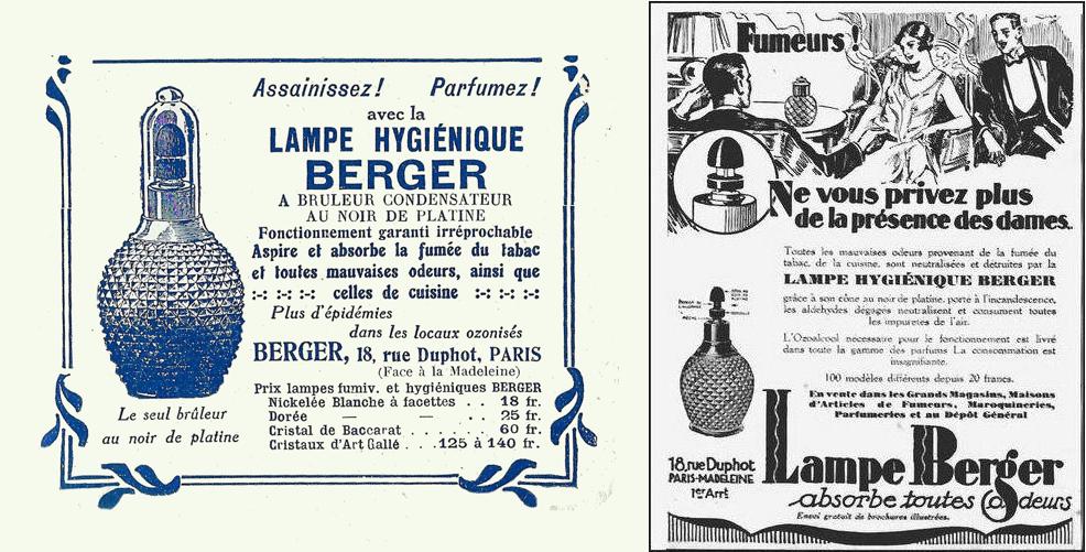 Historické francouzské reklamy na hygienickou lampu Berger z počátku 20. století