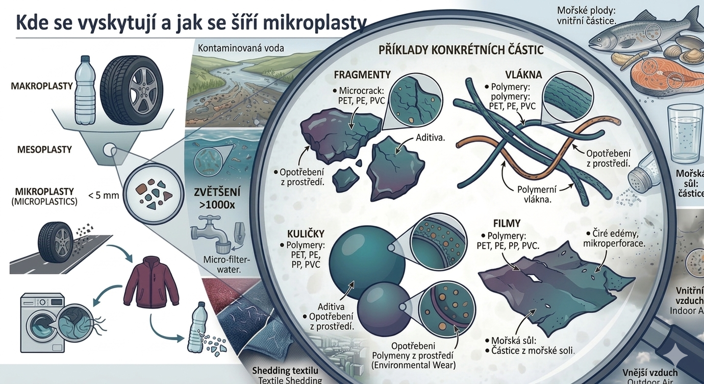 Zdroje mikroplastů – kde se berou a jak se šíří ve vodě, potravinách a prostředí