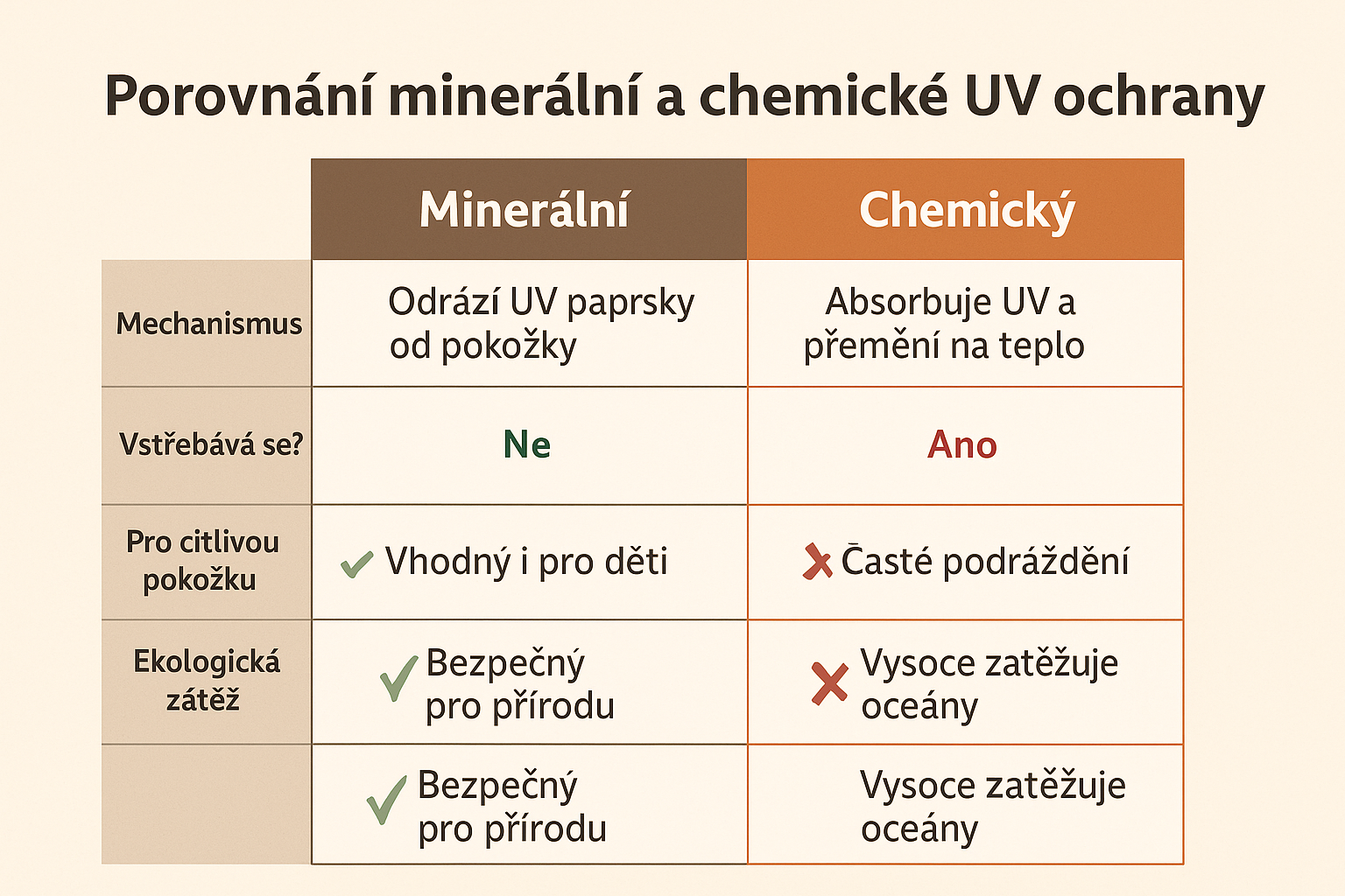 Porovnání minerální a chemické UV ochrany v opalovacích krémech
