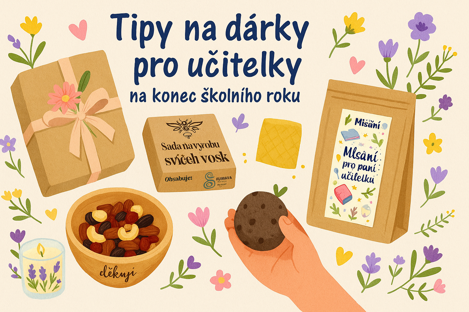 Tipy na dárky pro učitelky – ilustrovaná náhledová fotka s inspirací na originální dárky ke konci školního roku