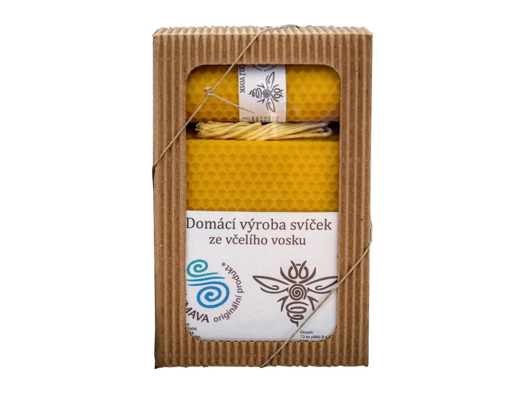 Sada na výrobu svíček z včelího vosku v dárkové krabičce – 13 plátů, 13 knotů, certifikát ŠUMAVA originální produkt®