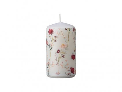 Válcovitá svíčka v bílé barvě s dekorem divokých květin Harmonie Přírody