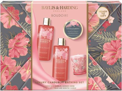 Baylis & Harding – Dárková sada péče o tělo se svíčkou Tropický Ráj, 4ks