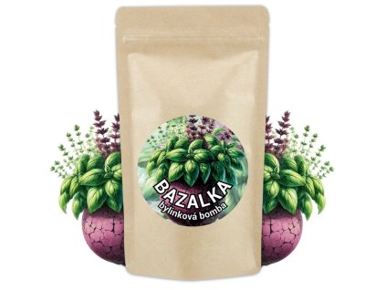 Semínková bomba Bazalka v sáčku s ilustrací zelených lístků