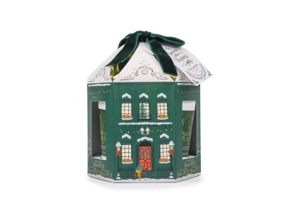 Vánoční dárková sada Frosted Spruce v zeleném domečku s mašlí, produktové foto na bílém pozadí
