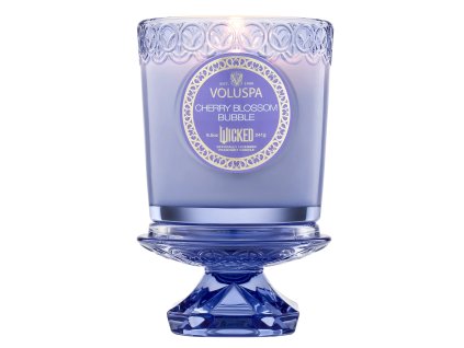 Svíčka Voluspa Cherry Blossom Bubble Wicked na skleněném podstavci