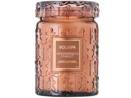 Svíčka Voluspa Gingerbread Chalet ve velké skleněné dóze