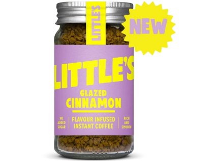 Little’s instantní káva Skořicový šnek na bílém pozadí s označením novinka