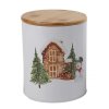 Vánoční plechová dóza se dřevěným víkem a motivem chaloupky