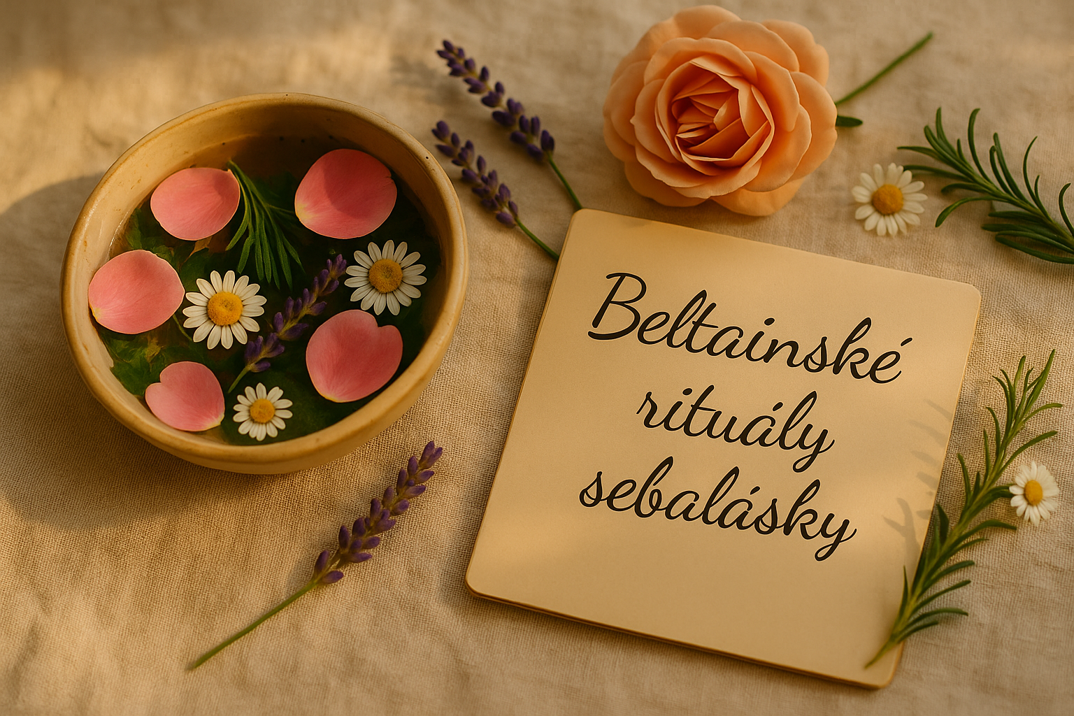 Beltainové rituály sebalásky – kvetinový kúpeľ s lupeňmi a zápisník s vlastným zámerom.
